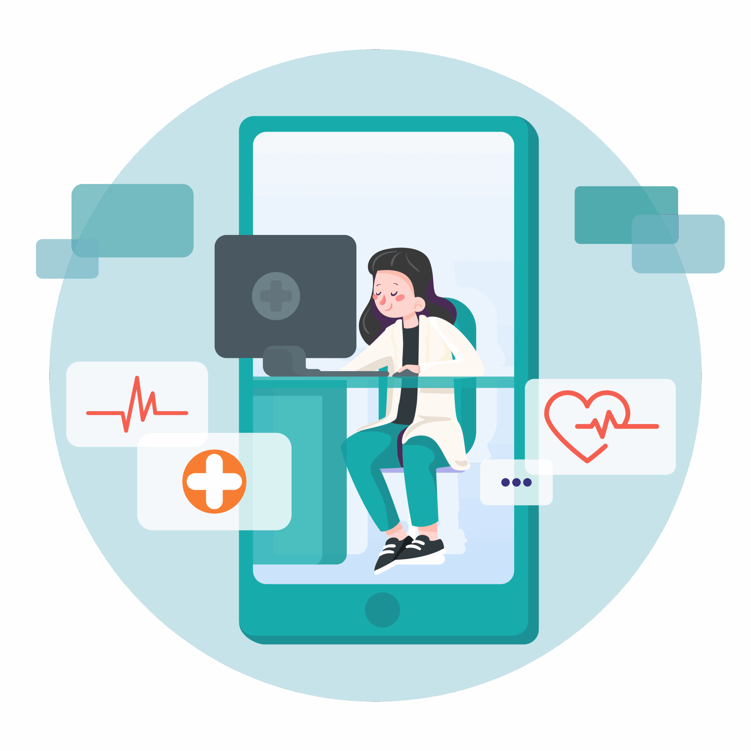Doctor managing patient care remotely with CandiHealth platform on computer and mobile.